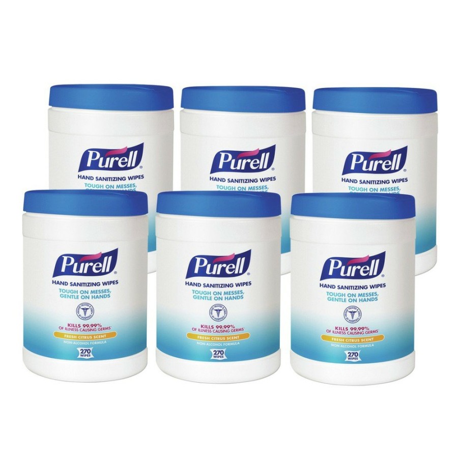 Facility Maintenance & Supplies PURELL Hand Wipes | Purell 9113-06 6.75 In. X 6 In. Fresh Citrus Sanitizing Hand Wipes - White, (6/Carton)