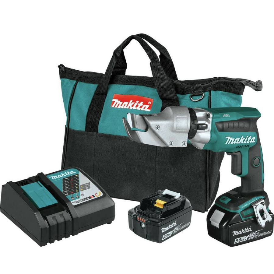 Air Tools And Equipment Makita Air Nibblers Shears | Makita Xsj04T 18V Lxt Brushless Lithium-Ion 18 Gauge Cordless Offset Shear Kit With 2 Batteries (5 Ah)