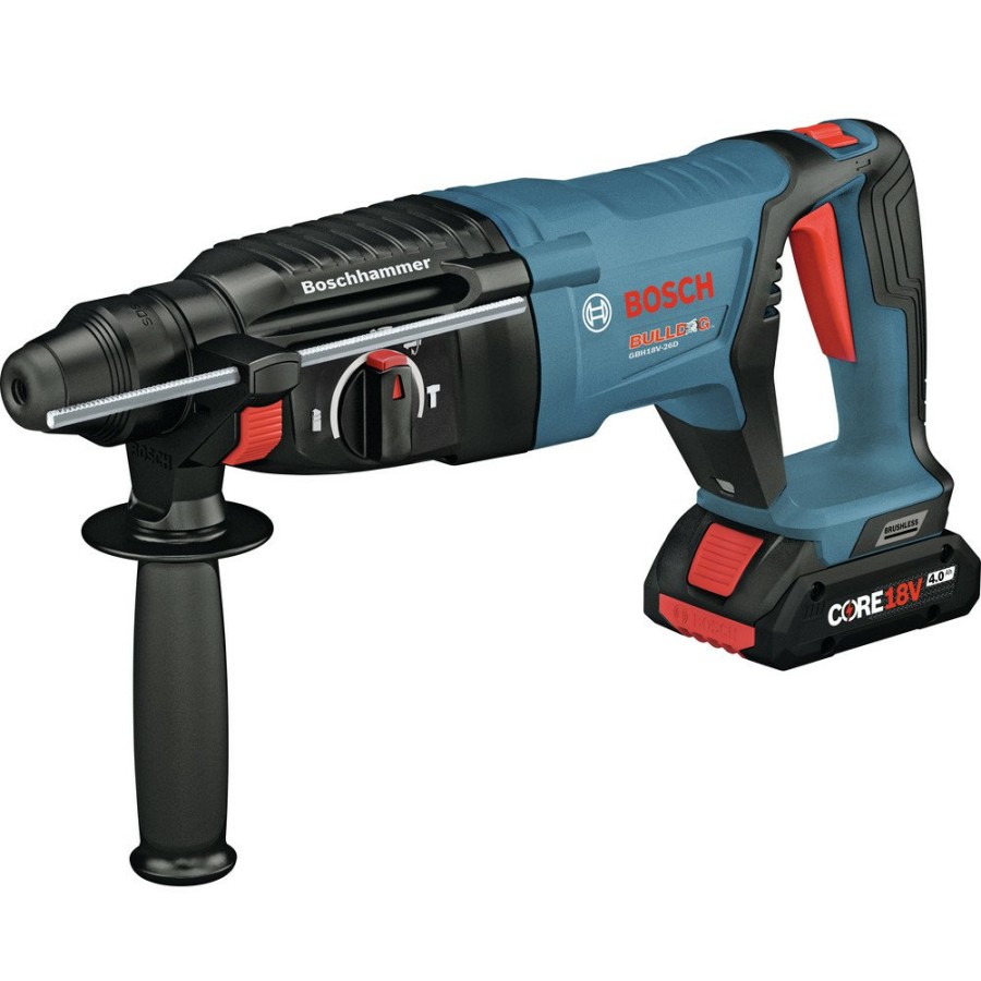 Power Tools Bosch Rotary Hammers | Factory Reconditioned Bosch Gbh18V-26Dk15-Rt 18V Ec Brushless Lithium-Ion Sds-Plus Bulldog 1 In. Cordless Rotary Hammer Kit (4 Ah)