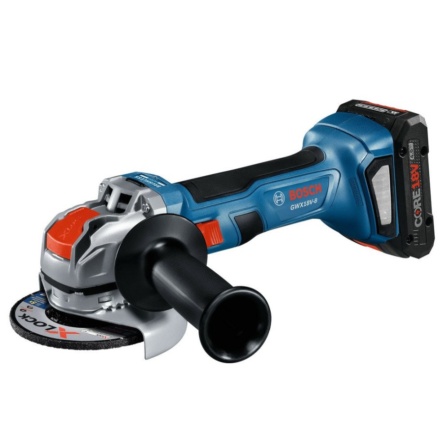 Power Tools Bosch Angle Grinders | Bosch Gwx18V-8B15 18V Brushless Lithium-Ion 4-1/2 In. Cordless X-Lock Angle Grinder Kit (4 Ah)