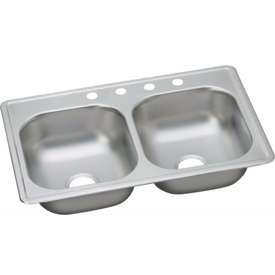 Kitchen Elkay | Elkay Dse233194 20-Gauge Stainless Steel 33 X 19 X 8 In. Double Bowl Top Mount Kitchen Sink