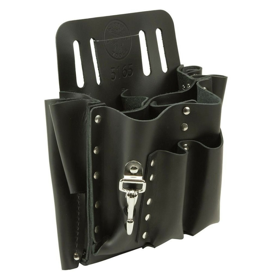 Tool Storage Klein Tools | Klein Tools 5165 10-Pocket Stitched And Riveted Leather Tool Pouch With Knife Snap