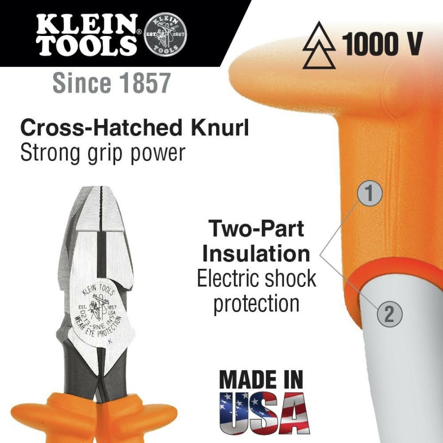 Hand Tools Klein Tools | Klein Tools D213-9Ne-Cr-Ins 9 In. Insulated Cutting Crimping Pliers