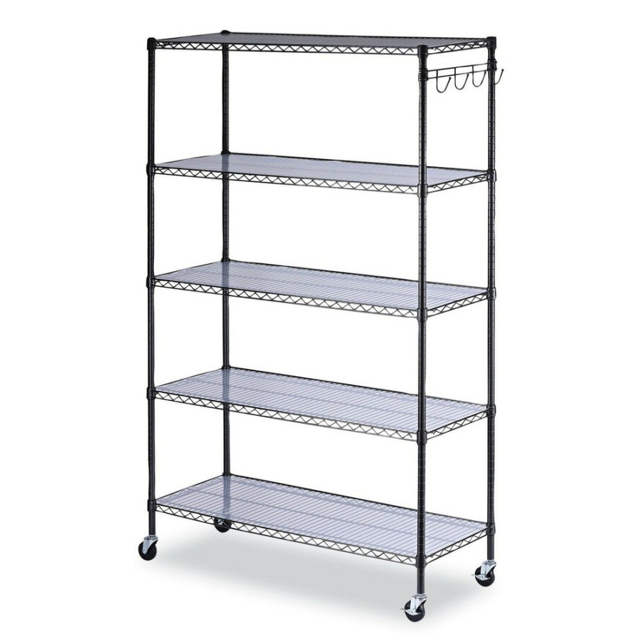 Facility Maintenance & Supplies Alera | Alera Alesw654818Ba 48 In. X 18 In. X 72 In. Five-Shelf Wire Shelving Kit With Caster And Shelf Liners - Black Anthracite