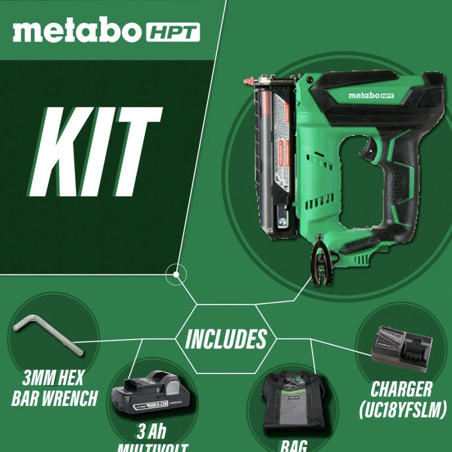 Power Tools Metabo HPT Nailers | Factory Reconditioned Metabo Hpt Np18Dsalm 18V Cordless 1-3/8 In. 23-Gauge Pin Nailer Kit