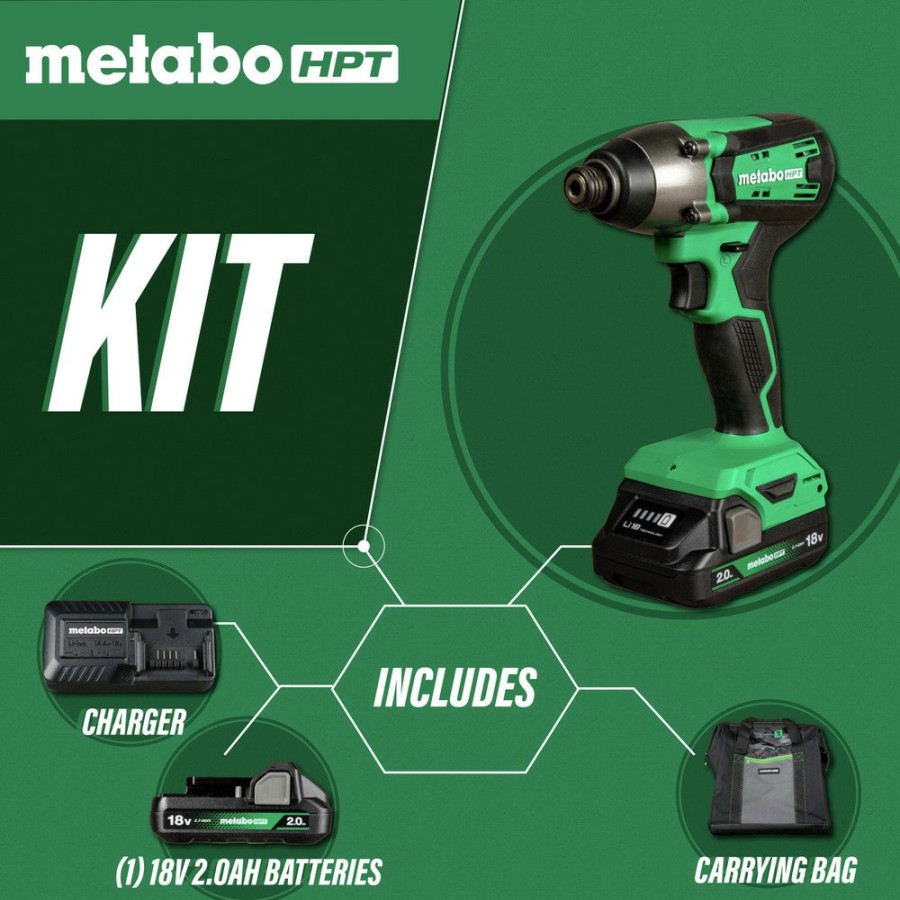 Power Tools Metabo HPT Impact Drivers | Metabo Hpt Wh18Dfxm 18V Multivolt Brushed Lithium-Ion 1/4 In. Cordless Impact Driver Kit (2 Ah)