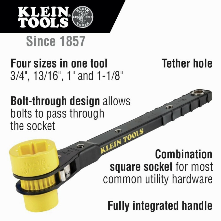 Hand Tools Klein Tools Ratcheting Wrench Sets | Klein Tools Kt151T 4-In-1 Lineman'S Ratcheting Wrench