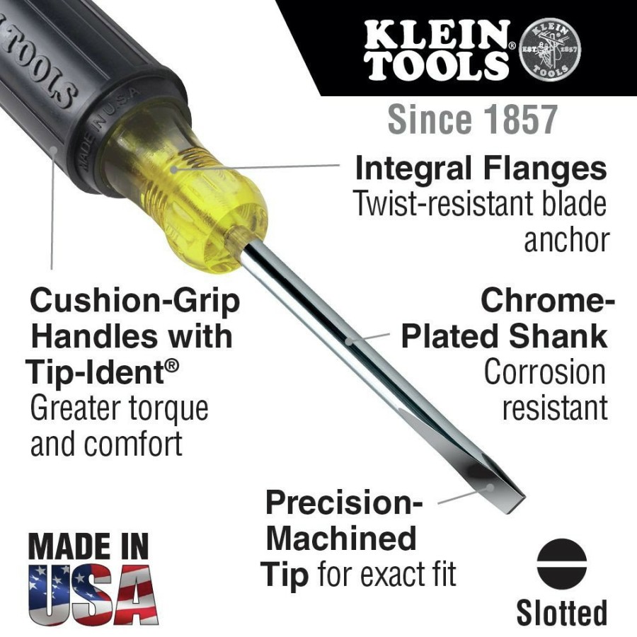 Hand Tools Klein Tools | Klein Tools 605-10 1/4 In. Cabinet Tip 10 In. Shank Screwdriver