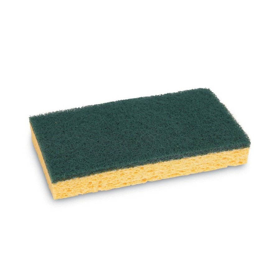 Facility Maintenance & Supplies Boardwalk Cleaning Tools | Boardwalk 74Bwk Md 20/Carton 3.6 In. X 6.1 In., 0.75 In. Thick, Individually Wrapped, Medium Duty Scrubbing Sponge - Yellow/Green