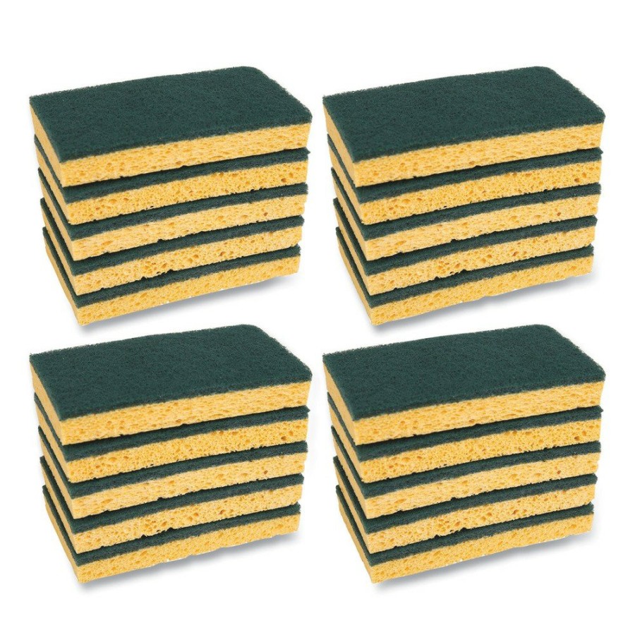 Facility Maintenance & Supplies Boardwalk Cleaning Tools | Boardwalk 74Bwk Md 20/Carton 3.6 In. X 6.1 In., 0.75 In. Thick, Individually Wrapped, Medium Duty Scrubbing Sponge - Yellow/Green