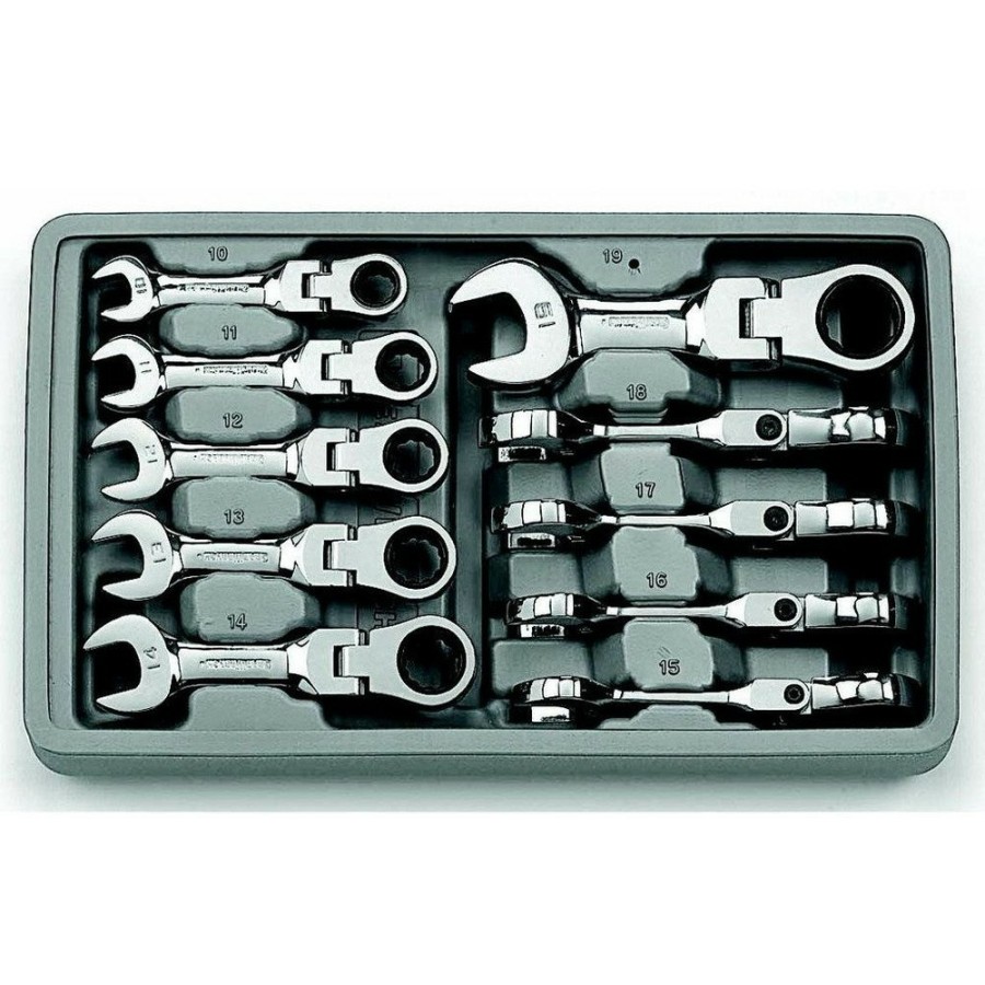 Hand Tools GearWrench Combination Wrenches | Gearwrench 9550 10-Piece 12-Point Metric Stubby Flex Combo Ratcheting Wrench Set