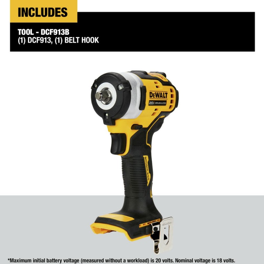 Power Tools Dewalt | Dewalt Dcf913B 20V Max Brushless Lithium-Ion 3/8 In. Cordless Impact Wrench With Hog Ring Anvil (Tool Only)