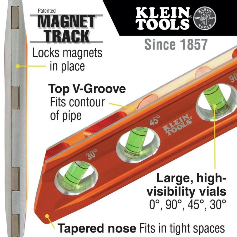 Hand Tools Klein Tools Levels | Klein Tools 935Ab4V Accu-Bend 4-Vial Level - High Visibility, Orange