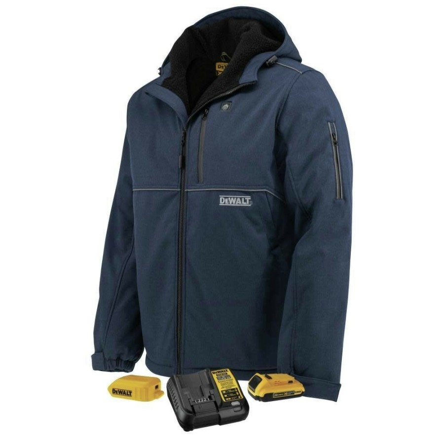 Clothing And Gear Dewalt Heated Jackets | Dewalt Dchj101D1-L Men'S Heated Soft Shell Jacket With Sherpa Lining Kitted - Large, Navy