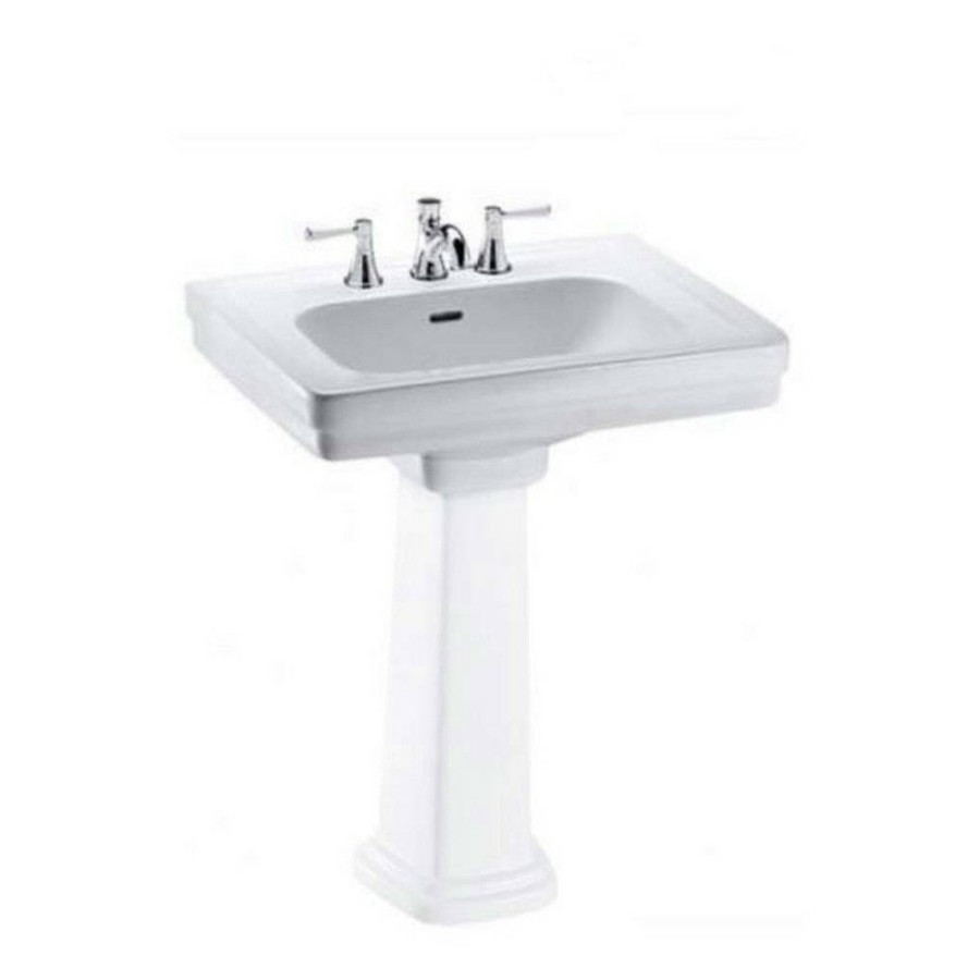 Bath TOTO | Toto Lt530.8#01 Promenade 27-1/2 In. Pedestal Bathroom Sink With 3 Faucet Holes Drilled And Overflow-Less Pedestal (Cotton White)