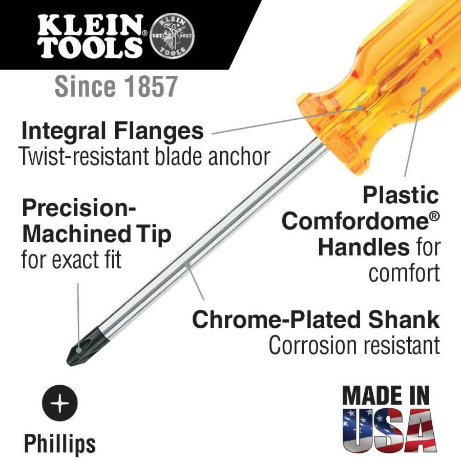 Hand Tools Klein Tools | Klein Tools Bd133 6 In. Profilated No. 3 Phillips Screwdriver - Yellow