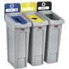 Facility Maintenance & Supplies Rubbermaid Commercial | Rubbermaid Commercial 2007917 Slim Jim 69 Gallon 3 Stream Landfill/Paper/Bottles/Cans Recycling Station - Gray