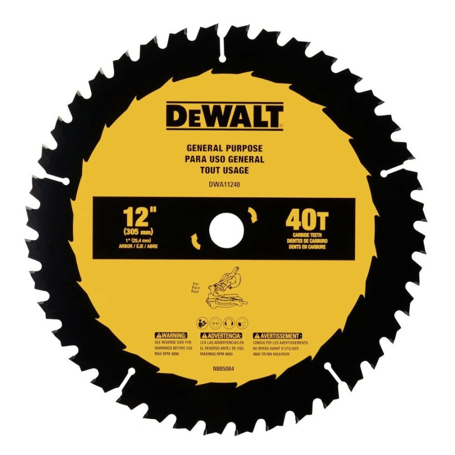 Power Tool Accessories Dewalt Circular Saw Blades | Dewalt Dwa11240 12 In. 40T Tungsten Carbide-Tipped Steel General Purpose Circular Saw Blade