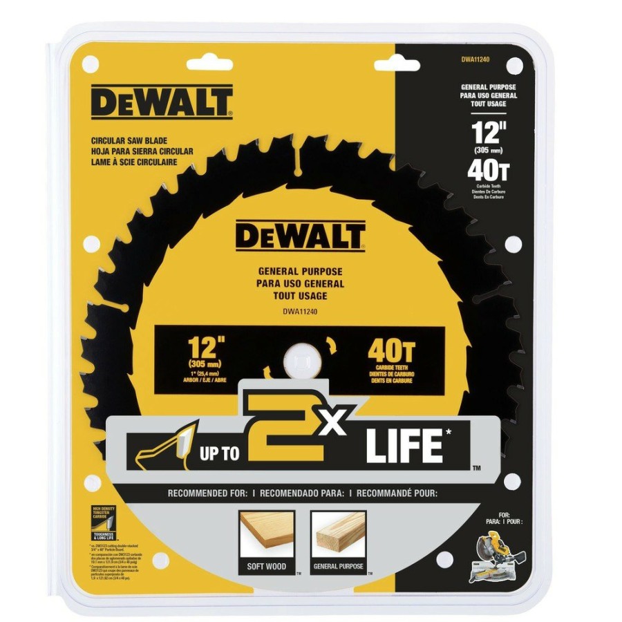 Power Tool Accessories Dewalt Circular Saw Blades | Dewalt Dwa11240 12 In. 40T Tungsten Carbide-Tipped Steel General Purpose Circular Saw Blade