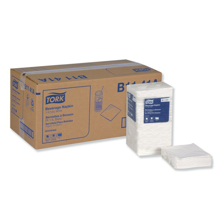 Facility Maintenance & Supplies Tork | Tork B1141A 1 Ply 9.13 In. X 9.13 In. Universal Beverage Napkins - White (4000/Carton)