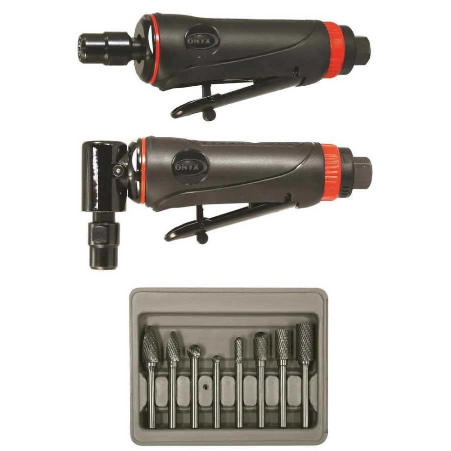 Air Tools And Equipment Astro Pneumatic Air Grinders | Astro Pneumatic 219 Onyx 2-Piece Die Grinder Kit With 8-Piece Double Cut Carbide Rotary Burr Set