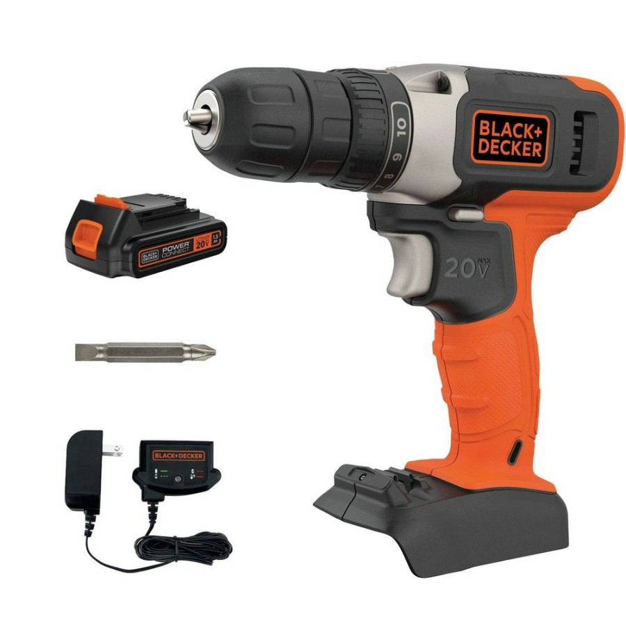 Power Tools Black & Decker Drill Drivers | Black & Decker Bcd702C1Aev 20V Max Brushed Lithium-Ion Cordless Drill Driver Kit (1.5 Ah)