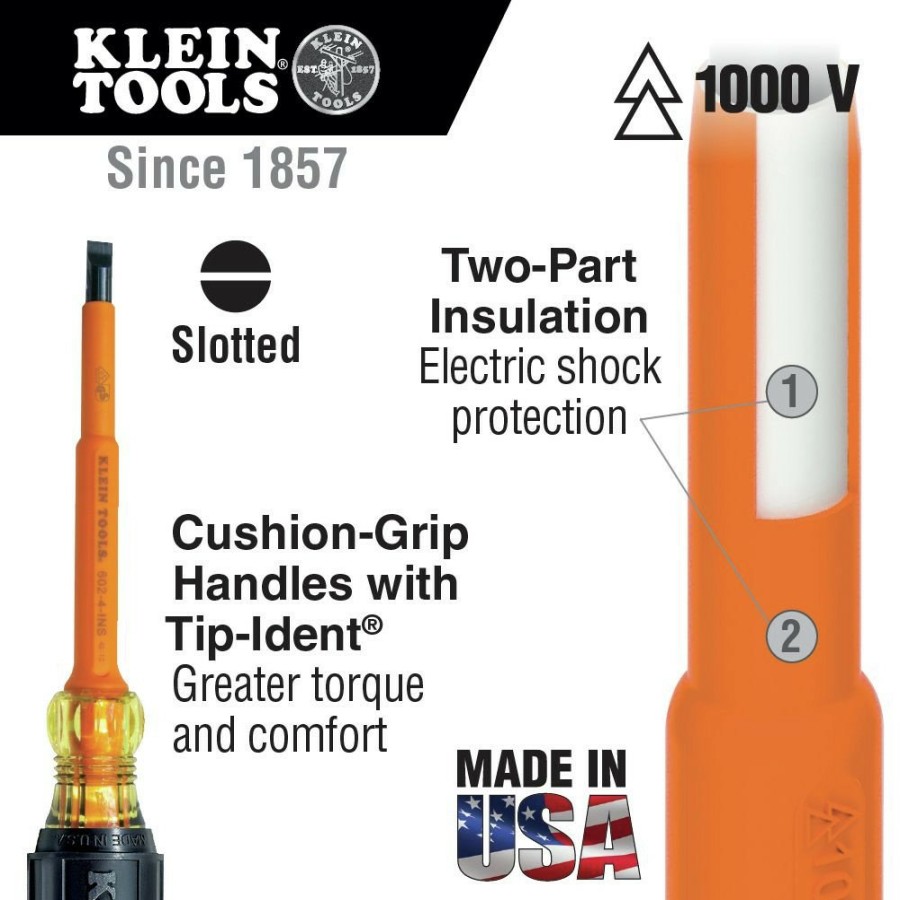 Hand Tools Klein Tools | Klein Tools 601-7-Ins 3/16 In. Cabinet 7 In. Insulated Screwdriver