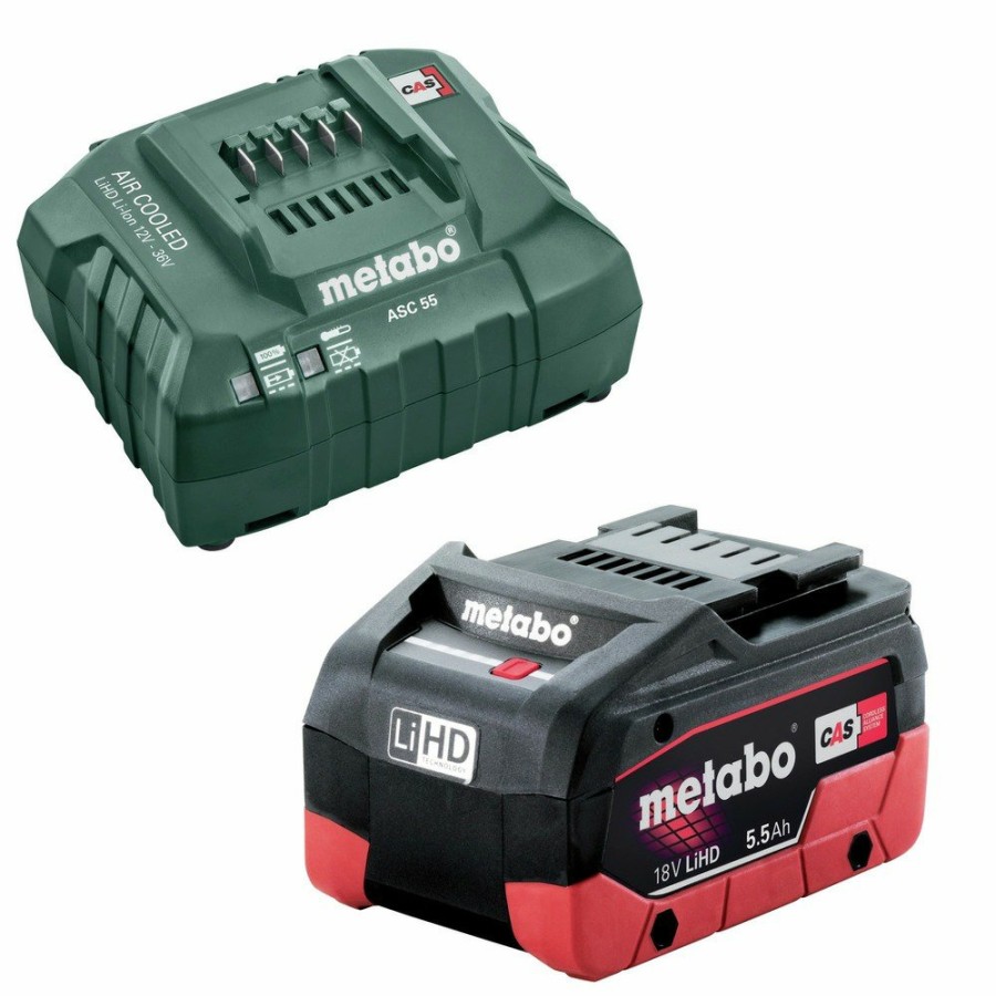 Batteries & Chargers Metabo | Metabo Us625368001 18V 5.5 Ah Lihd Battery Pack And Asc 55 Charger Kit