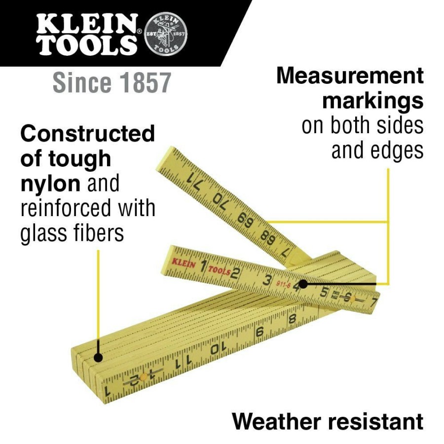 Hand Tools Klein Tools Measuring Accessories | Klein Tools 911-6 6 Ft. Outside Reading Fiberglass Folding Ruler