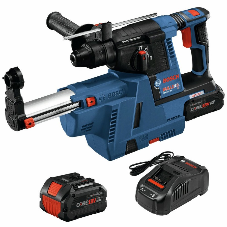 Power Tools Bosch Rotary Hammers | Bosch Gbh18V-26K24Agde 18V Bulldog Brushless Lithium-Ion 1 In. Cordless Sds-Plus Rotary Hammer Kit With Dust Collection Attachment And 2 Batteries (8 Ah)