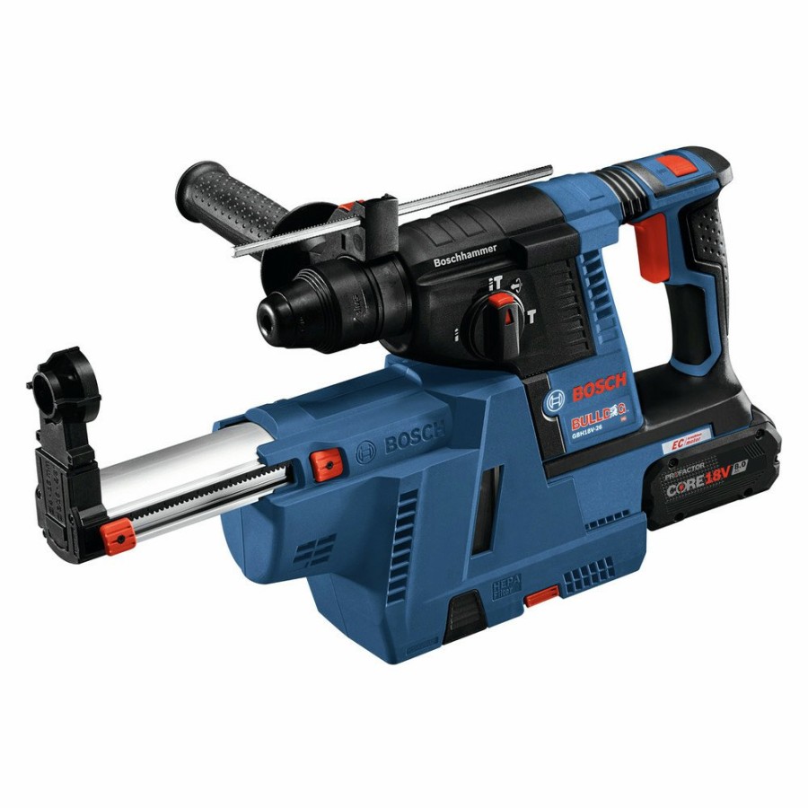 Power Tools Bosch Rotary Hammers | Bosch Gbh18V-26K24Agde 18V Bulldog Brushless Lithium-Ion 1 In. Cordless Sds-Plus Rotary Hammer Kit With Dust Collection Attachment And 2 Batteries (8 Ah)