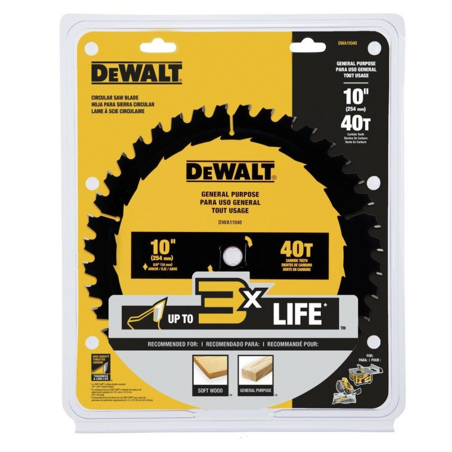 Power Tool Accessories Dewalt Circular Saw Blades | Dewalt Dwa11040 10 In. 40T Tungsten Carbide-Tipped Steel General Purpose Circular Saw Blade