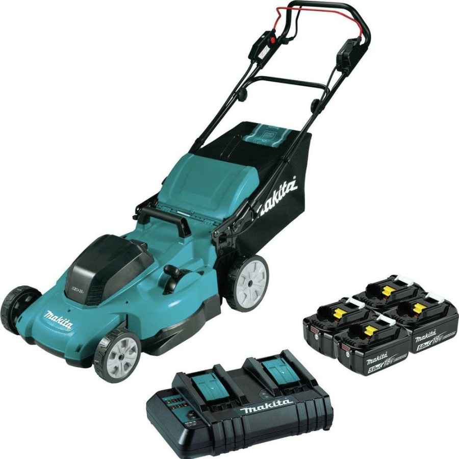 Outdoor Power Tools & Equipment Makita | Makita Xml14Ct1 36V (18V X2) Lxt Lithium-Ion 19 In. Cordless Self-Propelled Lawn Mower Kit With 4 Batteries (5 Ah)