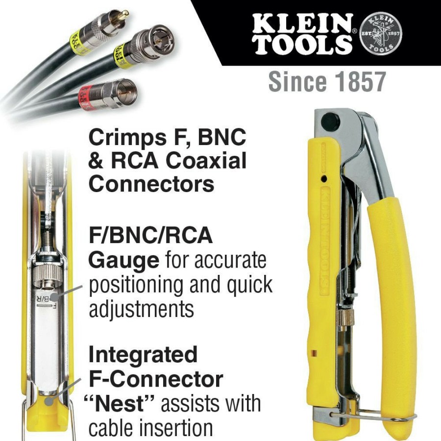 Hand Tools Klein Tools | Klein Tools Vdv211-048 Multi-Connector Compression Compact Crimper - Yellow/Chrome