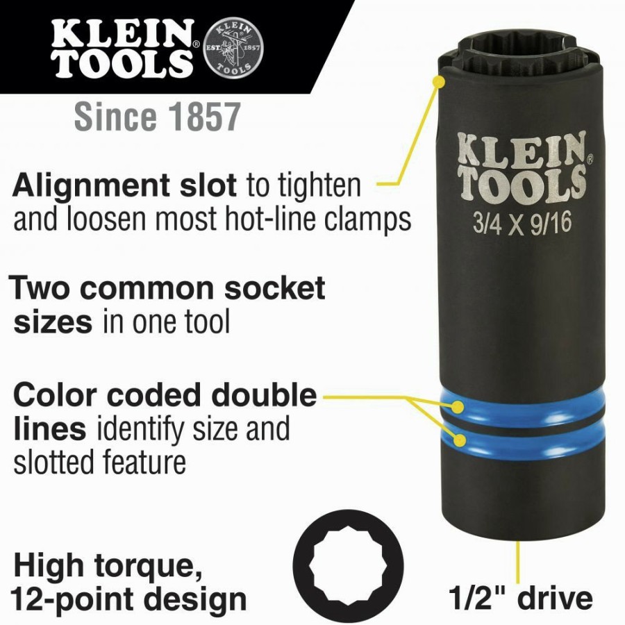 Power Tool Accessories Klein Tools Sockets | Klein Tools 66031 3-In-1 Slotted Impact Socket