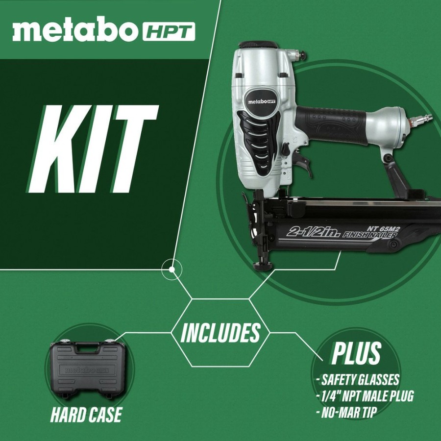 Air Tools And Equipment Metabo HPT Nail Guns | Metabo Hpt Nt65M2Sm 16-Gauge 2-1/2 In. Oil-Free Straight Finish Nailer Kit