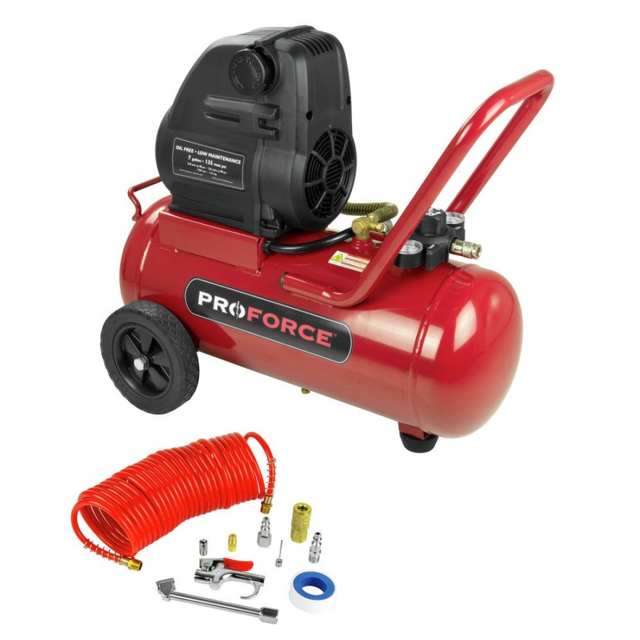 Air Tools And Equipment ProForce Portable Air Compressors | Proforce Vpf1580719 1.5 Hp 7 Gallon Oil-Free Portable Hot Dog Air Compressor