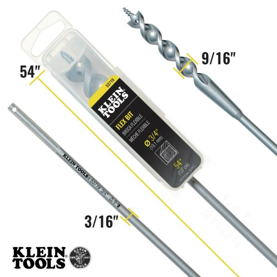 Power Tool Accessories Klein Tools Bits And Bit Sets | Klein Tools 53719 3/4 In. X 54 In. Flex Bit Auger With Screw Point