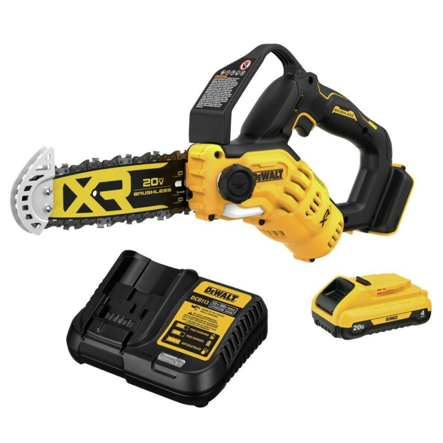 Outdoor Power Tools & Equipment Dewalt | Dewalt Dccs623Bdcb240C-Bndl 20V Max Brushless Lithium-Ion 8 In. Cordless Pruning Chainsaw And 20V Max 4 Ah Lithium-Ion Battery And Charger Starter Kit Bundle