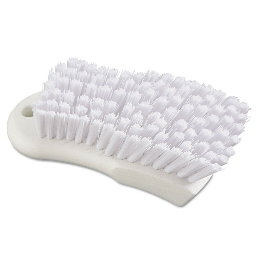 Facility Maintenance & Supplies Boardwalk Cleaning Tools | Boardwalk Bwkfscbwh 6 In. Handle 6 In. Brush Polypropylene Bristles Scrub Brush - White