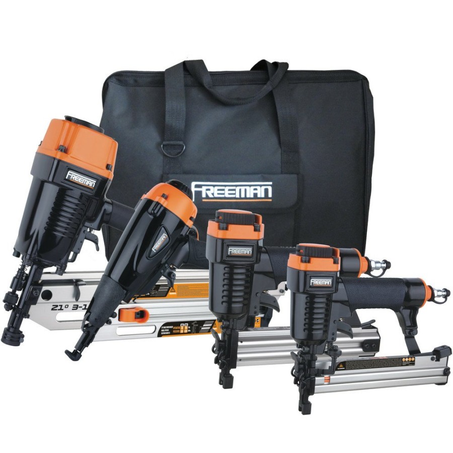 Air Tools And Equipment Freeman Compressor Combo Kits | Freeman P4Frfncb Framing And Finishing 4-Tool Combo Kit