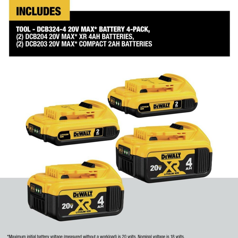 Batteries & Chargers Dewalt | Dewalt Dcb324-4 (4) 20V Max 4 Ah And 2 Ah Lithium Ion Batteries