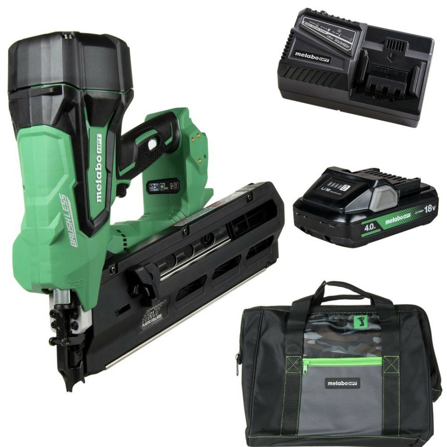 Power Tools Metabo HPT Nailers | Metabo Hpt Nr1890Drstm 18V Multivolt Brushless 21 Degrees Plastic Strip Lithium-Ion 3-1/2 In. Cordless Framing Nailer Kit (4 Ah)