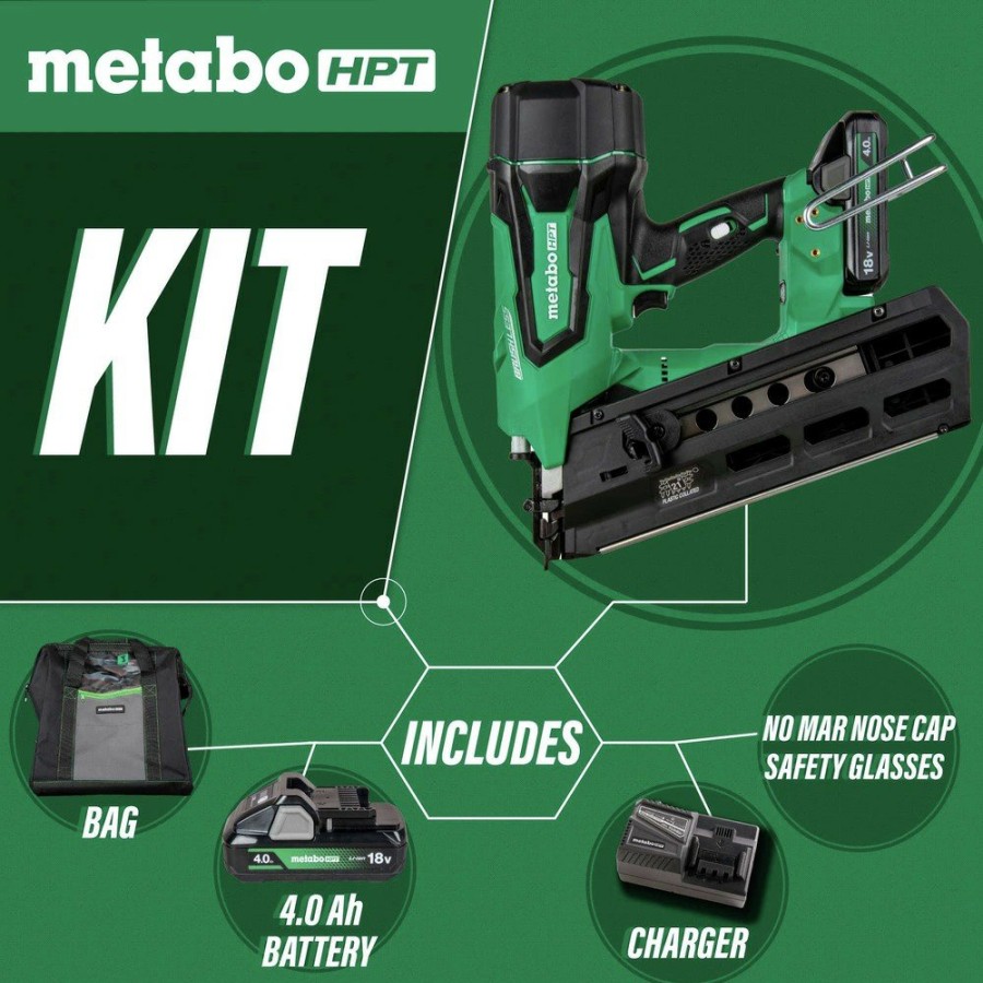 Power Tools Metabo HPT Nailers | Metabo Hpt Nr1890Drstm 18V Multivolt Brushless 21 Degrees Plastic Strip Lithium-Ion 3-1/2 In. Cordless Framing Nailer Kit (4 Ah)