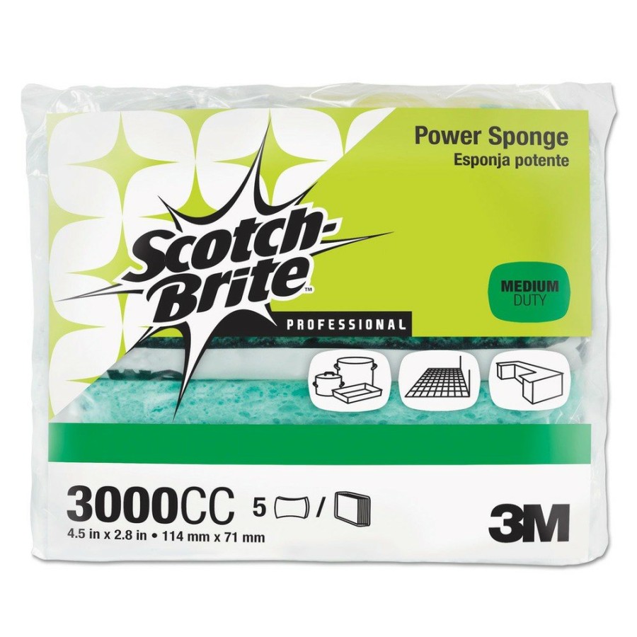 Facility Maintenance & Supplies Scotch-Brite PROFESSIONAL Cleaning Tools | Scotch-Brite Professional 3000Cc 2.8 In. X 4.5 In. 0.6 In. Thick Power Sponge - Blue/Teal (5/Pack)