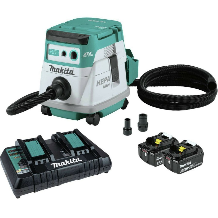 Woodworking Tools Makita Dust Collectors | Makita Xcv21Ptx 18V X2 (36V) Lxt Brushless Lithium-Ion 2.1 Gallon Hepa Filter Dry Dust Extractor Kit With 2 Batteries (5 Ah)