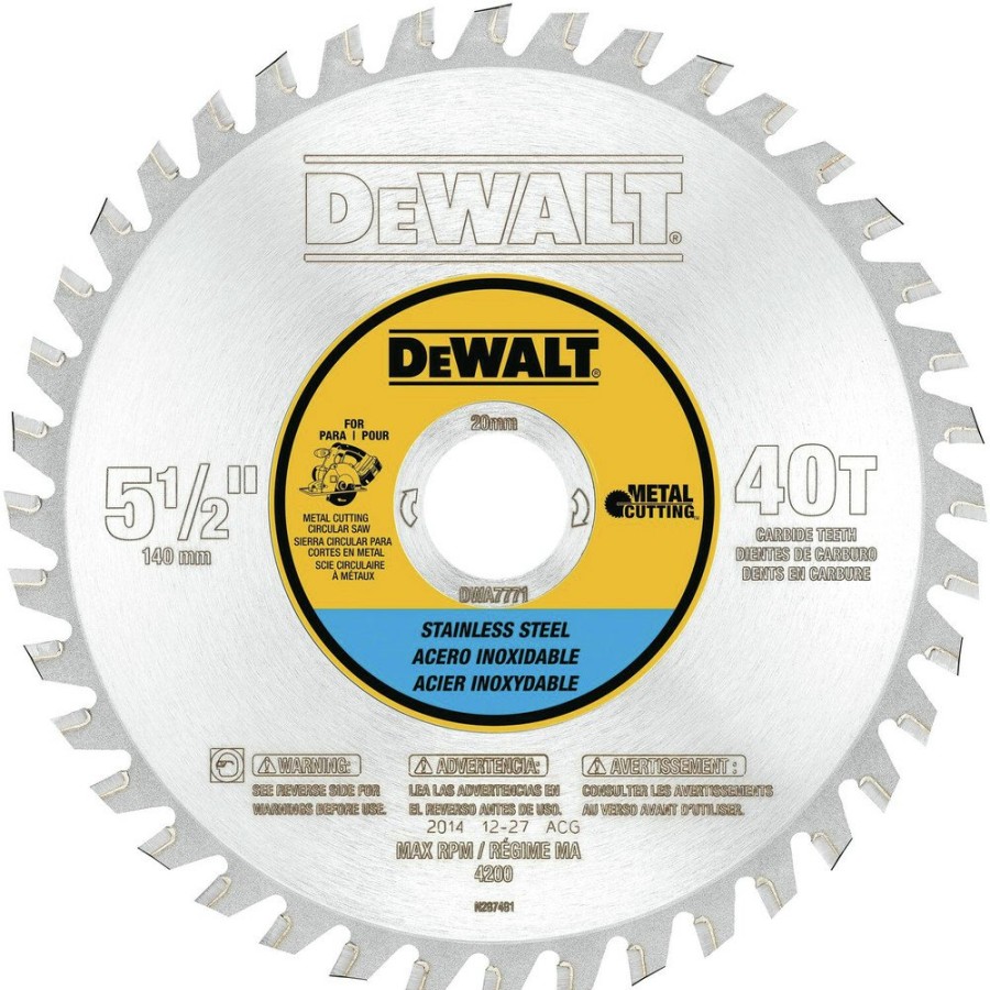 Power Tool Accessories Dewalt Circular Saw Blades | Dewalt Dwa7771 30T 5-1/2 In. Stainless Steel Metal Cutting With 20Mm Arbor