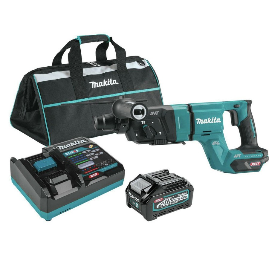 Power Tools Makita Rotary Hammers | Makita Grh07M1 40V Max Xgt Brushless Lithium-Ion 1-1/8 In. Cordless Aft/Aws Capable Accepts Sds-Plus Bits Avt D-Handle Rotary Hammer Kit (4 Ah)