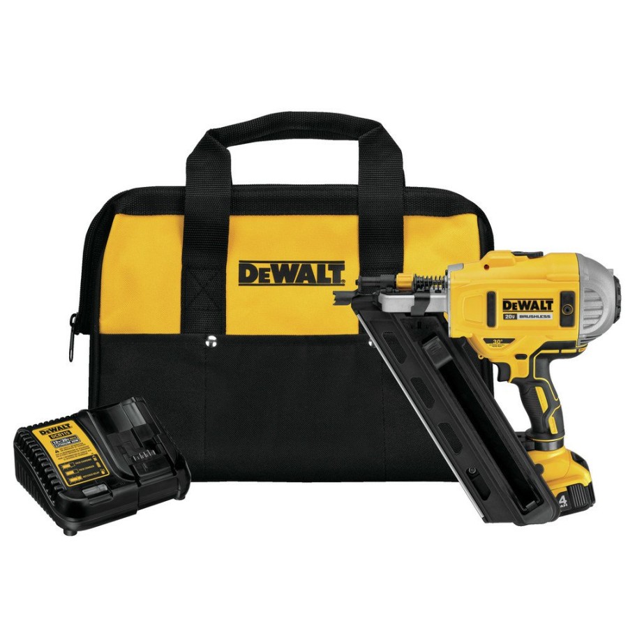 Power Tools Dewalt Nailers | Factory Reconditioned Dewalt Dcn692M1R 20V Max Xr Dual Speed Lithium-Ion 30 Degrees Cordless Paper Collated Framing Nailer Kit (4 Ah)