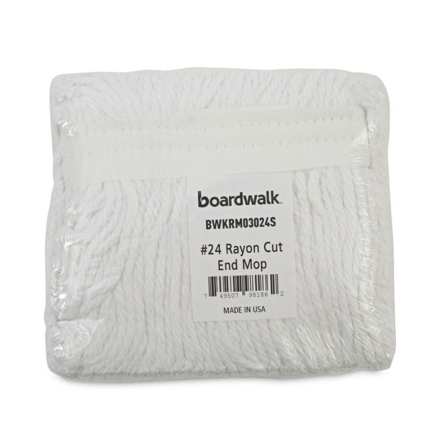 Facility Maintenance & Supplies Boardwalk Cleaning Tools | Boardwalk Bwkrm03024S Banded Rayon 24 Oz. Cut-End Mop Heads - White (12/Carton)